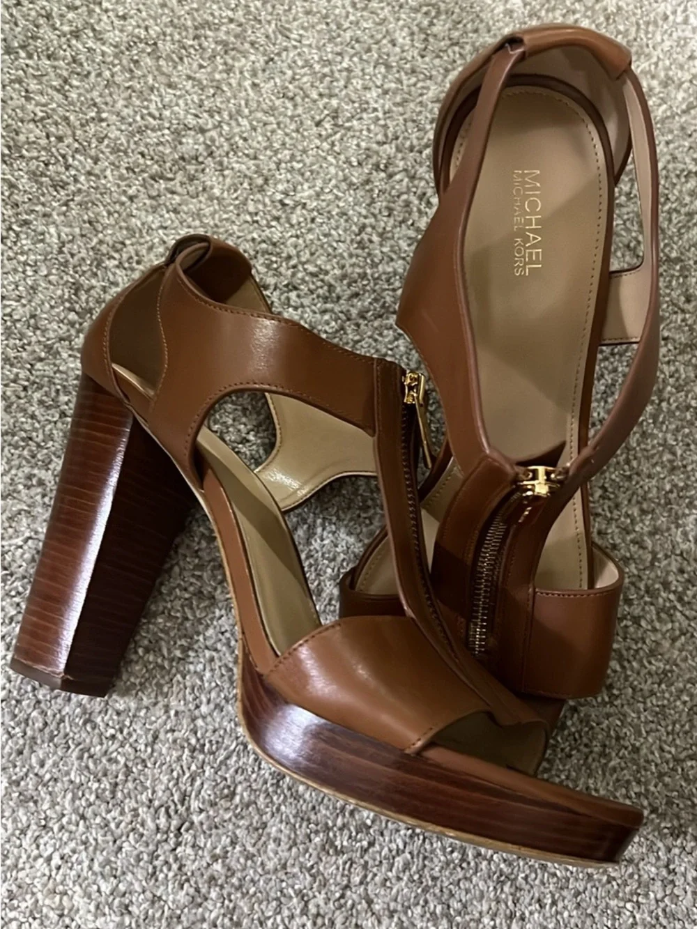 Michael Kors Brown Platform Block Heel Sandals